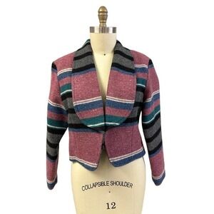 1980s VTG Mid-West Garment Co Wool Short Open Jacket Purple/Aqua Stripe Sz M